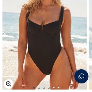 Camille Kostek swimsuits for all black underwire one piece thong bottom (black)